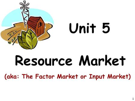 Unit 5 Resource Market (aka: The Factor Market or Input Market) 1.