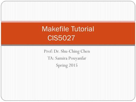 Prof: Dr. Shu-Ching Chen TA: Samira Pouyanfar Spring 2015 Makefile Tutorial CIS5027.