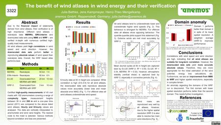 Due to the financial impact of statements derived from wind atlases, their verification is of high importance. Different wind atlases – reanalysis data.