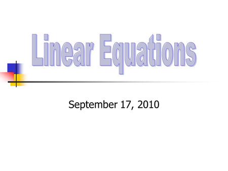 September 17, 2010. Objectives Students will be able to: Identify linear equations and functions, Write linear equations in standard form and graph them.