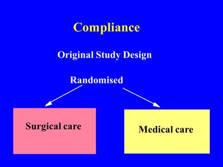 Compliance Original Study Design Randomised Surgical care Medical care.