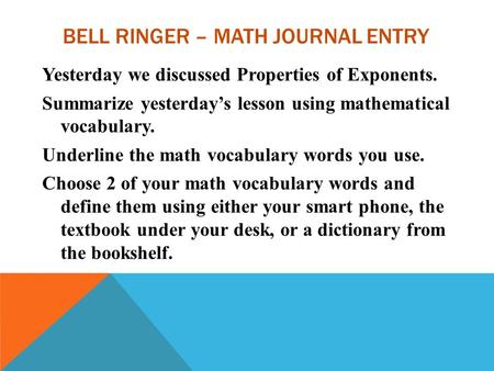 Bell Ringer – Math journal entry