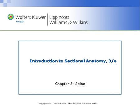 Copyright © 2013 Wolters Kluwer Health | Lippincott Williams & Wilkins Introduction to Sectional Anatomy, 3/e Chapter 3: Spine.