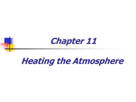 Chapter 11 Heating the Atmosphere. Weather versus Climate  Weather  Atmospheric conditions over a short period of time  Constantly changing  Climate.