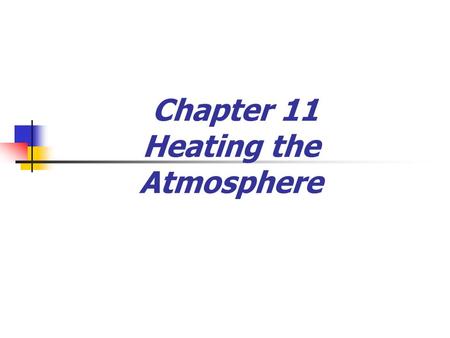 Chapter 11 Heating the Atmosphere. Weather and Climate  Weather  Weather is over a short period of time  Constantly changing  Climate  Climate is.