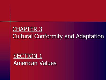 CHAPTER 3 Cultural Conformity and Adaptation SECTION 1 American Values.