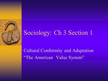 Cultural Conformity and Adaptation “The American Value System”