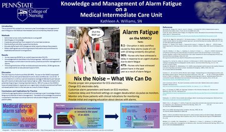 Knowledge and Management of Alarm Fatigue on a Medical Intermediate Care Unit Kathleen A. Williams, SN Introduction The purpose of this project is to improve.