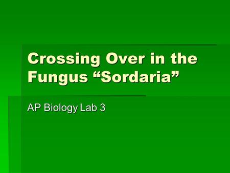 Crossing Over in the Fungus “Sordaria” AP Biology Lab 3.