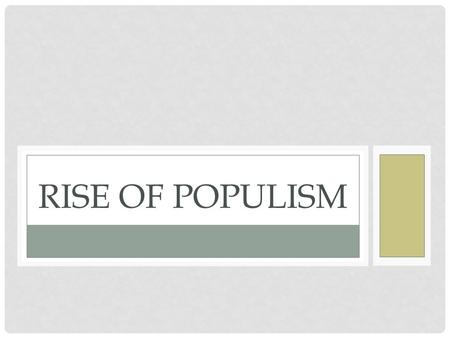 RISE OF POPULISM. TODAY’S OBJECTIVES After today’s lesson, students will be able to… Describe the main issues that led to the rise of the Populist Party.