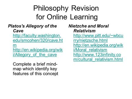 Philosophy Revision for Online Learning Platos's Allegory of the Cave  edu/smcohen/320/cave.ht m