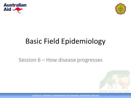 AUSTRALIA INDONESIA PARTNERSHIP FOR EMERGING INFECTIOUS DISEASES Basic Field Epidemiology Session 6 – How disease progresses.