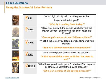 Focus Questions Using the Successful Sales Formula