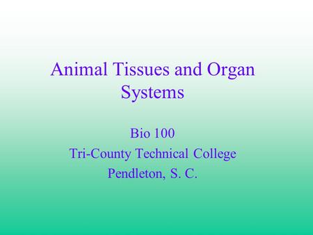 Animal Tissues and Organ Systems Bio 100 Tri-County Technical College Pendleton, S. C.