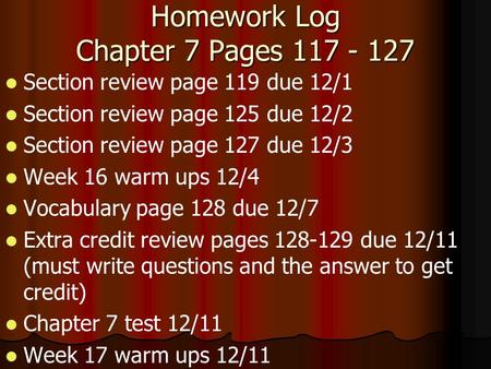 Homework Log Chapter 7 Pages