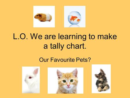 L.O. We are learning to make a tally chart. Our Favourite Pets?