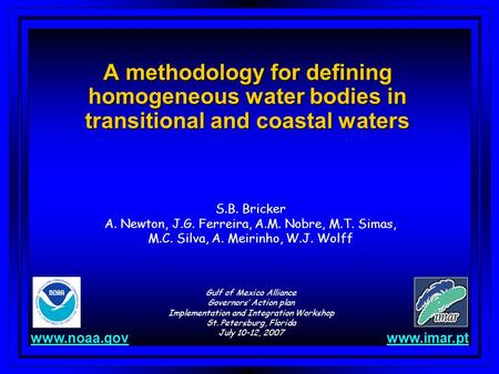 A methodology for defining homogeneous water bodies in transitional and coastal waters S.B. Bricker A. Newton, J.G. Ferreira, A.M. Nobre, M.T. Simas, M.C.