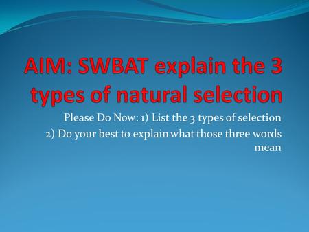 Please Do Now: 1) List the 3 types of selection 2) Do your best to explain what those three words mean.
