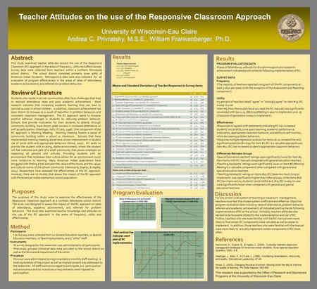 University of Wisconsin-Eau Claire Andrea C. Privratsky, M.S.E., William Frankenberger, Ph.D. Teacher Attitudes on the use of the Responsive Classroom.