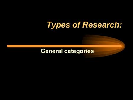 Types of Research: General categories. The general types: 1. Analytical –Historical –Philosophical –Research synthesis (meta-analysis) 2. Descriptive.