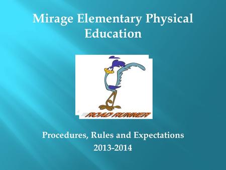 Procedures, Rules and Expectations 2013-2014 Mirage Elementary Physical Education.