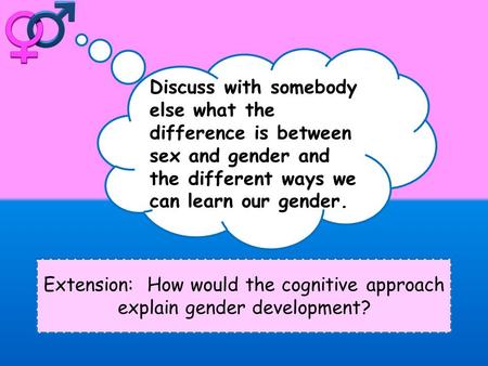 Extension: How would the cognitive approach explain gender development? Discuss with somebody else what the difference is between sex and gender and the.
