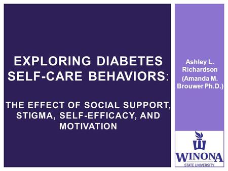 Ashley L. Richardson (Amanda M. Brouwer Ph.D.) EXPLORING DIABETES SELF-CARE BEHAVIORS: THE EFFECT OF SOCIAL SUPPORT, STIGMA, SELF-EFFICACY, AND MOTIVATION.