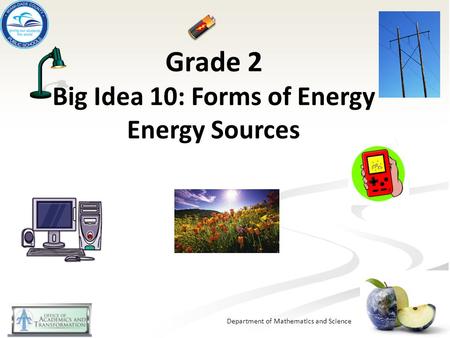 Grade 2 Big Idea 10: Forms of Energy Energy Sources