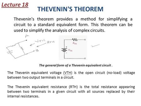 THEVENIN'S THEOREM Lecture 18