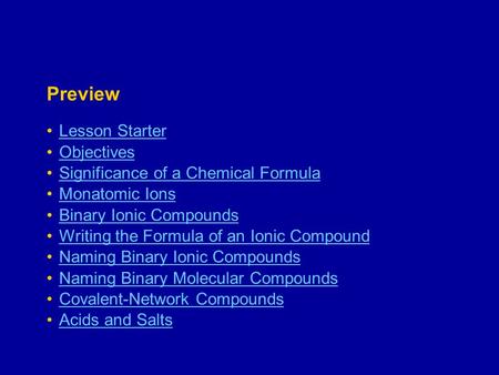 Preview Lesson Starter Objectives Significance of a Chemical Formula