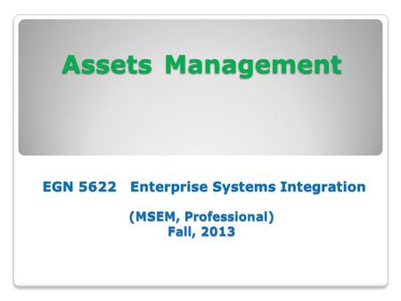 Assets Management Concepts & Theories