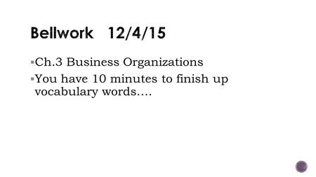 Bellwork 12/4/15 Ch.3 Business Organizations