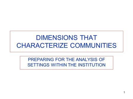 1 DIMENSIONS THAT CHARACTERIZE COMMUNITIES PREPARING FOR THE ANALYSIS OF SETTINGS WITHIN THE INSTITUTION.