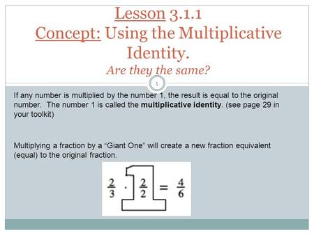 Lesson Concept: Using the Multiplicative Identity
