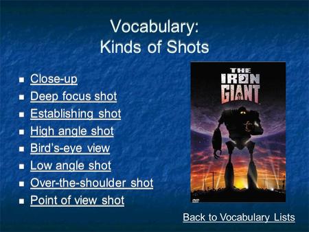 Vocabulary: Kinds of Shots