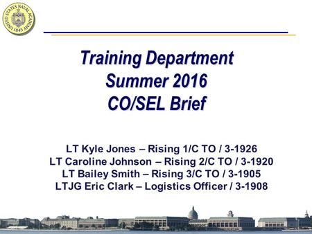 Training Department Summer 2016 CO/SEL Brief