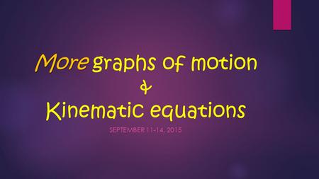 More More graphs of motion & Kinematic equations SEPTEMBER 11-14, 2015.