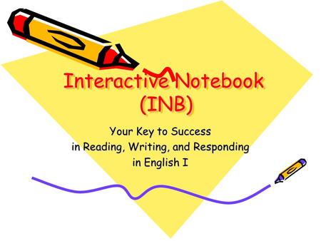 Interactive Notebook (INB) Your Key to Success in Reading, Writing, and Responding in English I.