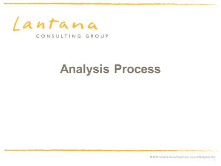 © 2012 Lantana Consulting Group, www.lantanagroup.com 1 Analysis Process.