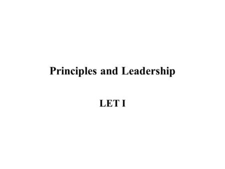 Principles and Leadership