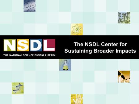 The NSDL Center for Sustaining Broader Impacts. NSDL Center for Sustaining Broader Impacts Mission: To support the NSDL community by coordinating resources,