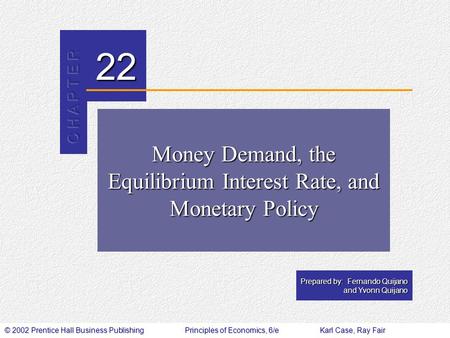 © 2002 Prentice Hall Business PublishingPrinciples of Economics, 6/eKarl Case, Ray Fair 22 Prepared by: Fernando Quijano and Yvonn Quijano Money Demand,