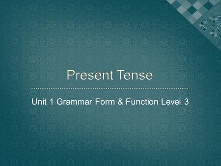 Unit 1 Grammar Form & Function Level 3