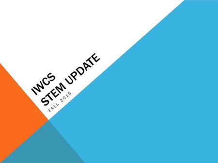 IWCS STEM UPDATE FALL 2015. INVESTIGATION AND RESEARCH Preliminary plan from coordinators – includes professional development and training for STEM teachers.