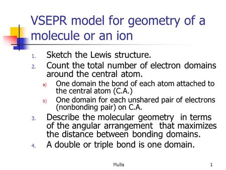 VSEPR model for geometry of a molecule or an ion