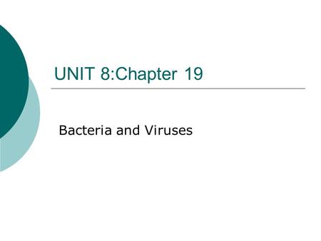 UNIT 8:Chapter 19 Bacteria and Viruses.