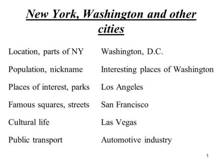 New York, Washington and other cities