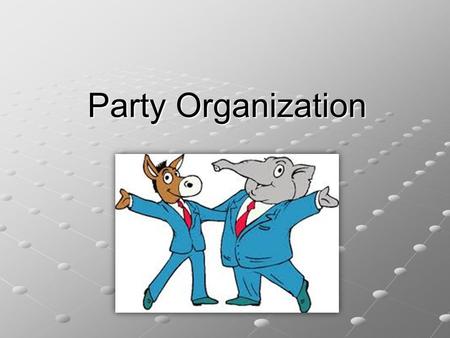 Party Organization. Decentralized Nature of Parties A.Role of Presidency- he is party leader B.Impact of Federalism- offices widely distributed at natl.,