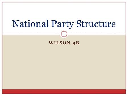 WILSON 9B National Party Structure. Still the Same National convention has ultimate power Convention nominates presidential candidate National committee.