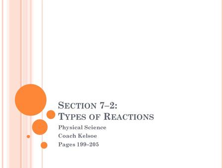 S ECTION 7–2: T YPES OF R EACTIONS Physical Science Coach Kelsoe Pages 199–205.